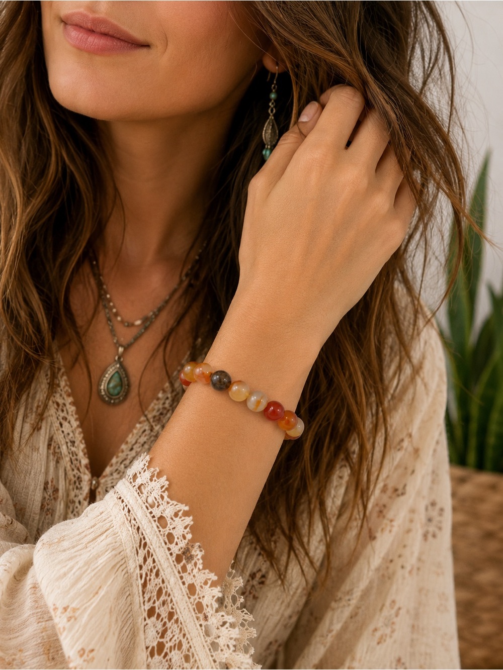 Multicolor Agate Beaded Stretch Bracelet
